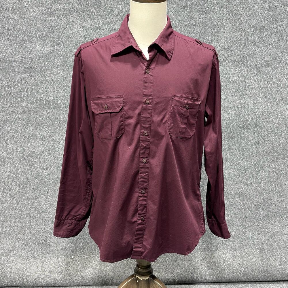 J Ferrar Shirt Mens XL Red Burgundy Modern Fit Long Sleeve Button Up Casual